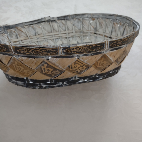 Large birch basket woven diamond painted